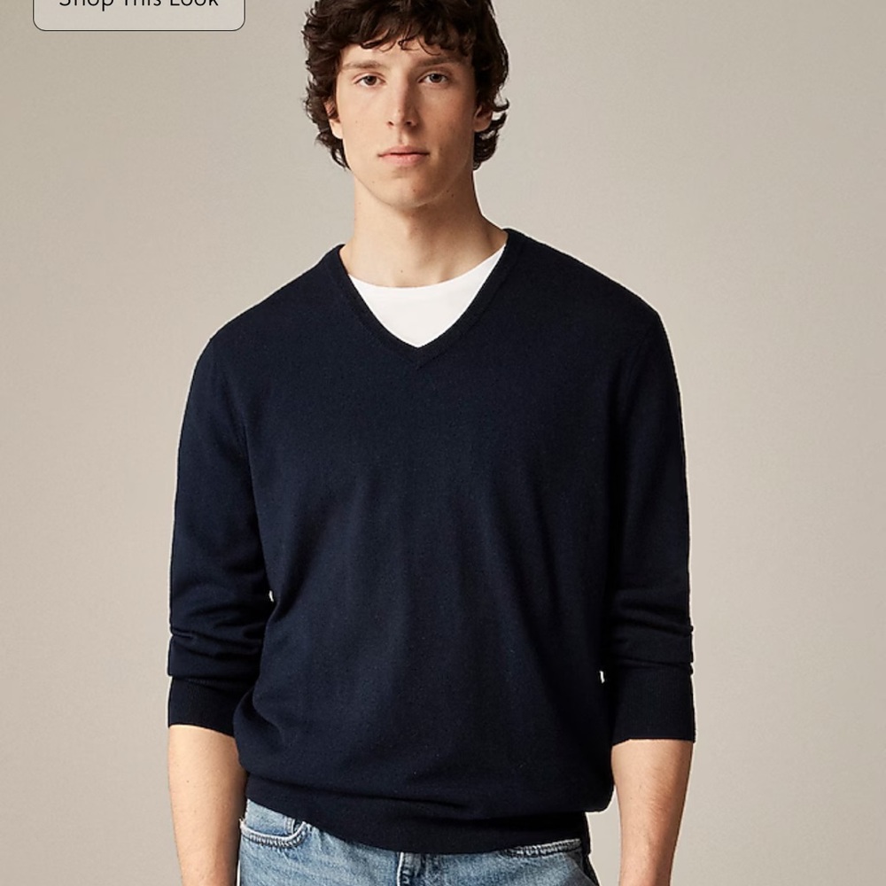 Jcrew Men's Navy V-Neck Sweater, Merino Wool